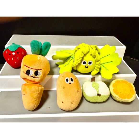 Plush Food Play Set Gigglescape Kitchen Play Vegetables & Fruit 7pcs - Picture 1 of 3